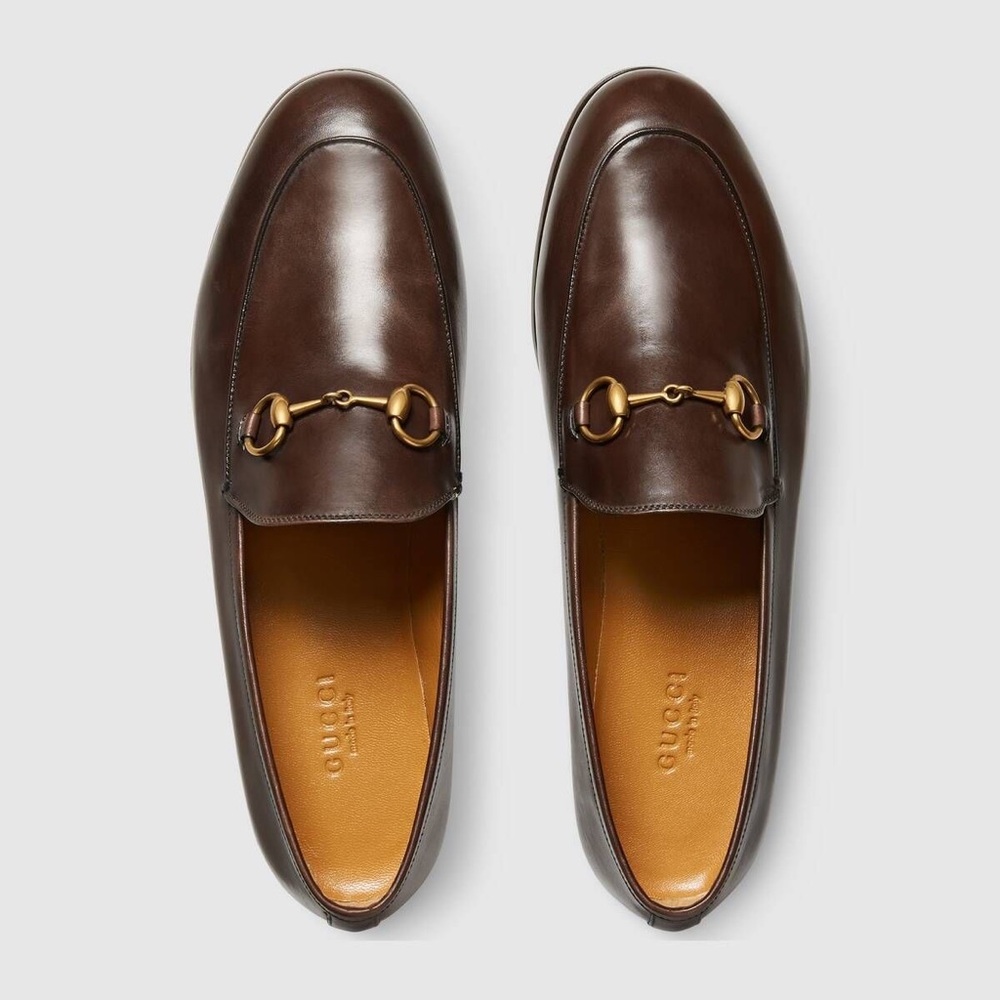 Gucci Dark Brown Leather Loafers with Gold Accent
